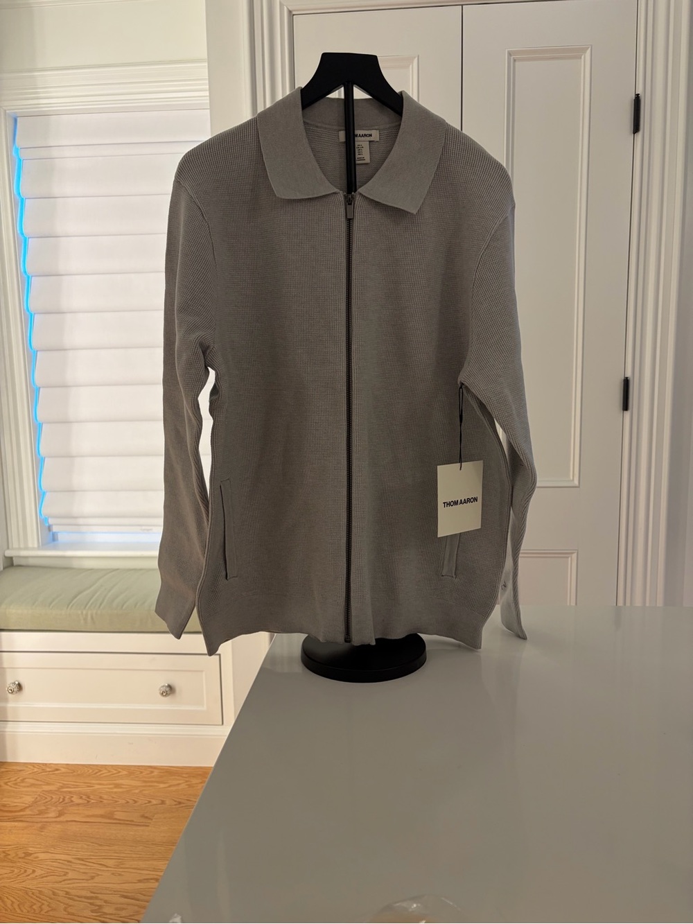 NWT Sz L Thom Aaron Gray Zip-Front Knit Cardigan